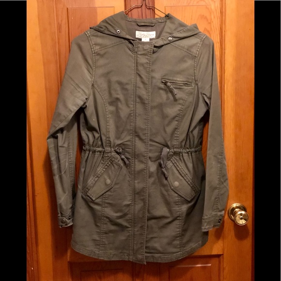 Lucky Brand Utility Jacket Removable Faux Fur Hood Trim DRY CLEANED Army Green S - Picture 7 of 16